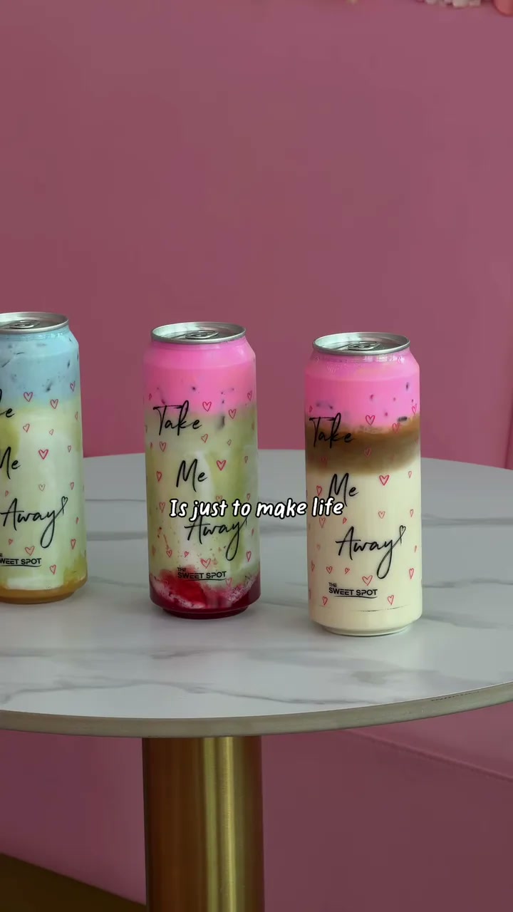 Colorful iced Sweet Spot drinks served in signature cans