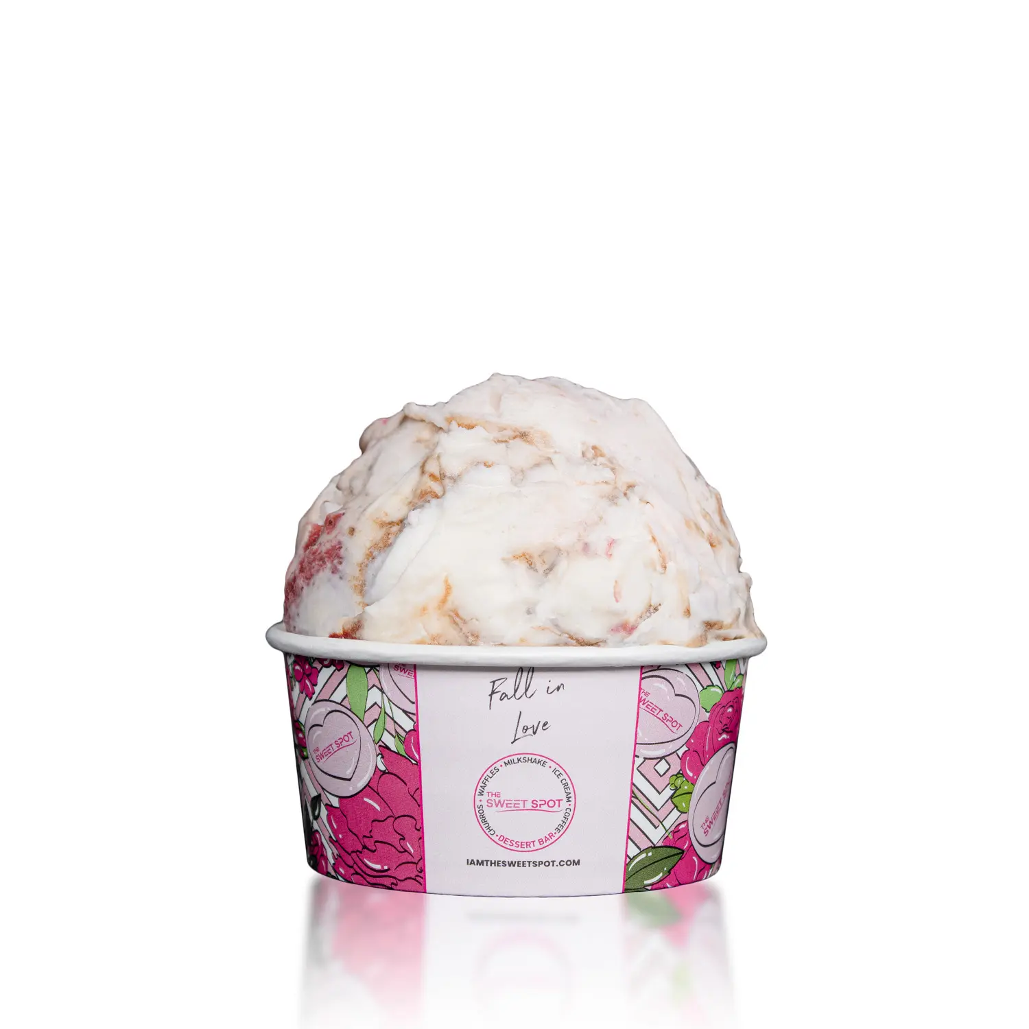 Banana Split ice cream served in a branded Sweet Spot cup