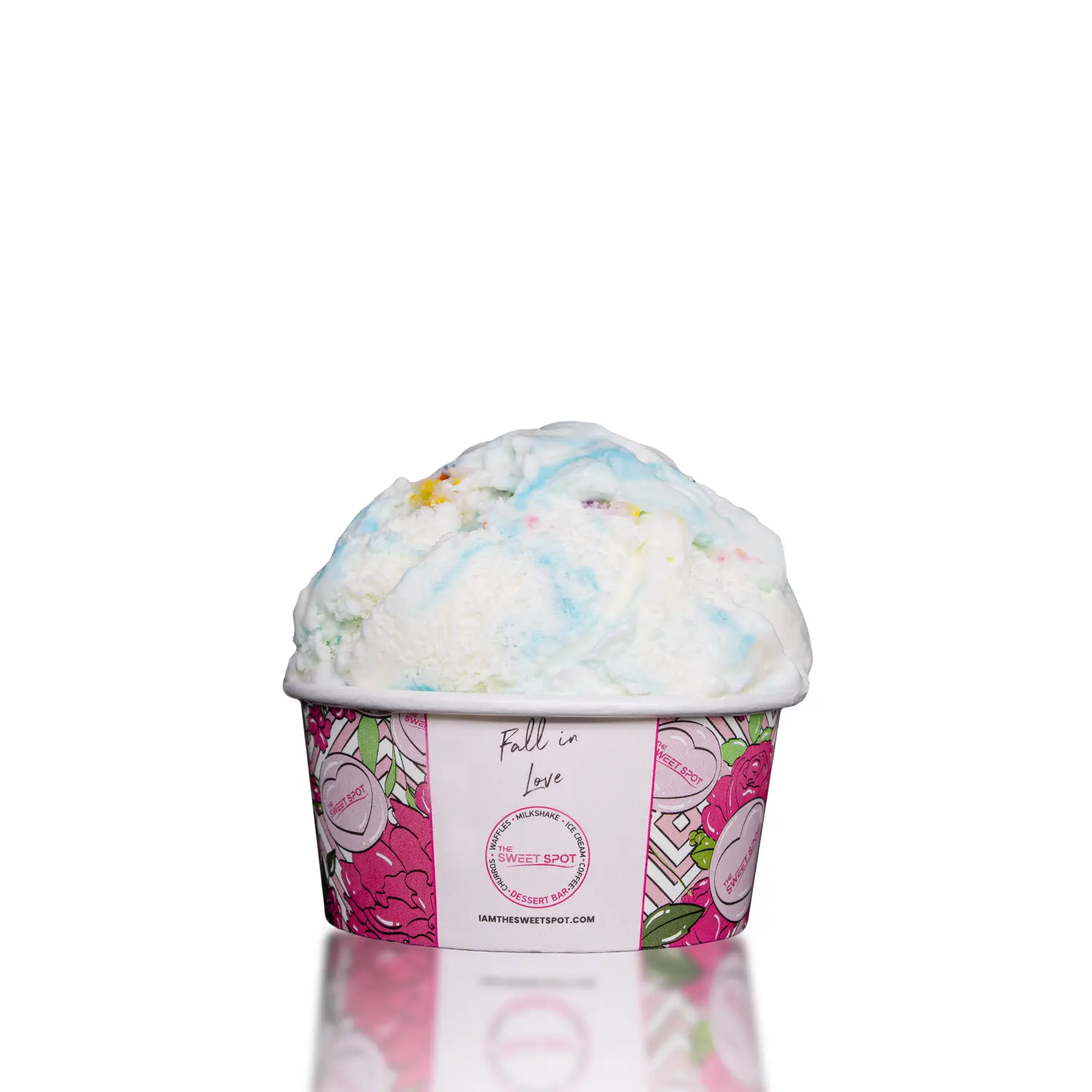 Birthday Cake ice cream served in a branded Sweet Spot cup
