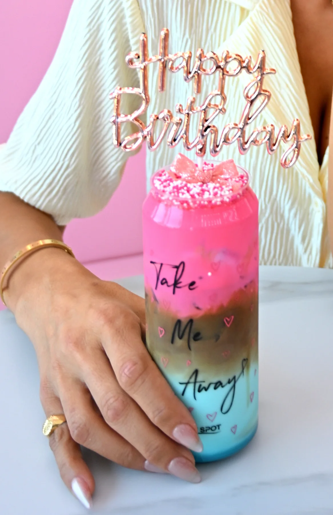 Colorful birthday specialty drink from The Sweet Spot in Virginia Beach