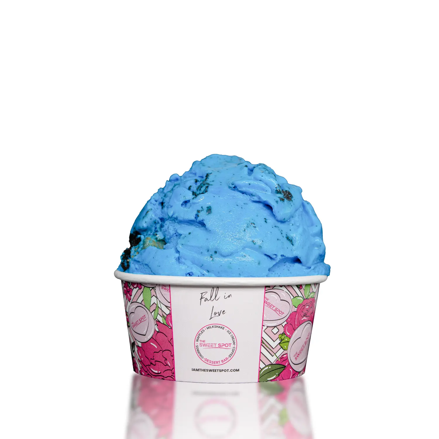 Blue Cookie Monster ice cream served in a branded Sweet Spot cup