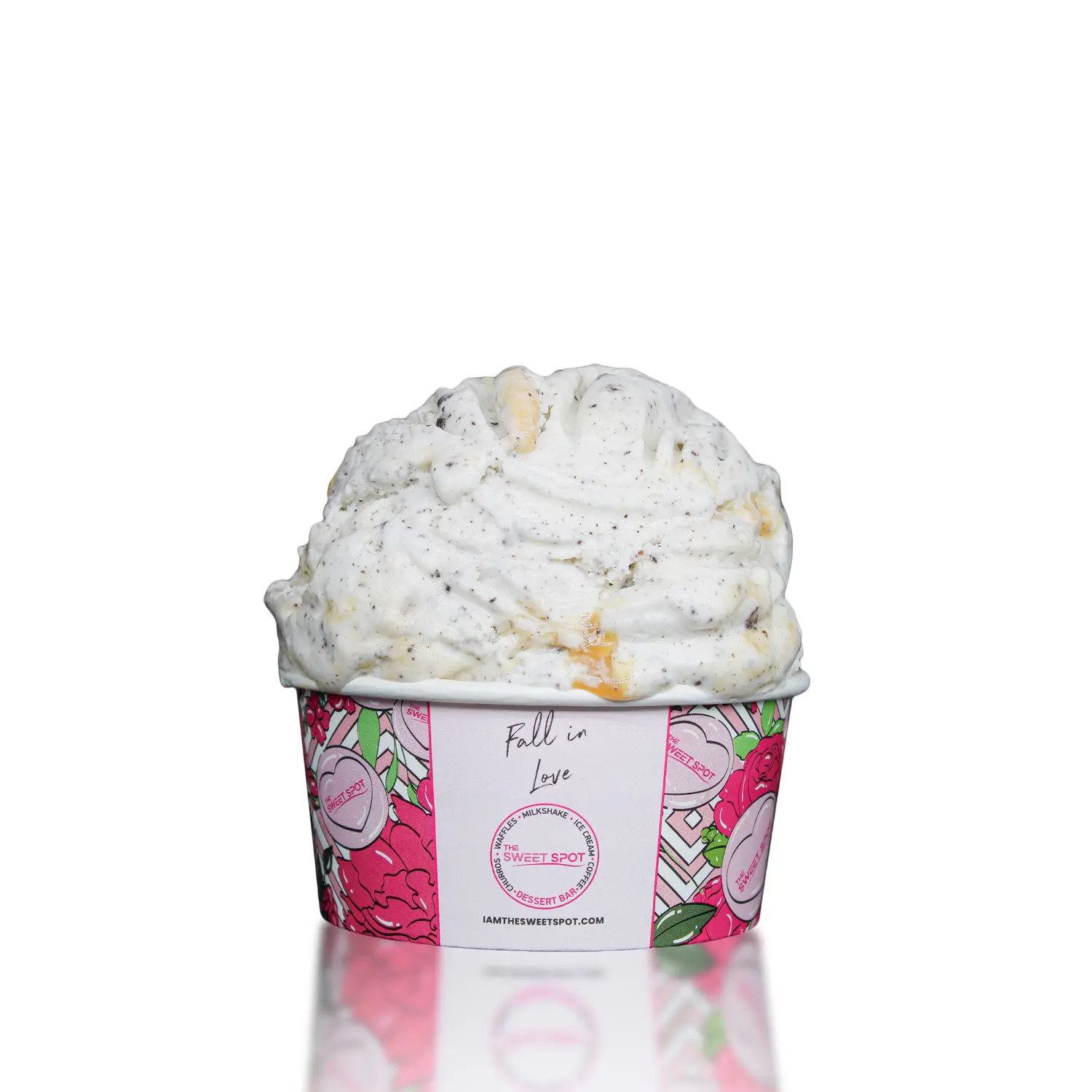 Caramel Cheesecake Cookies and Cream ice cream served in a Sweet Spot cup
