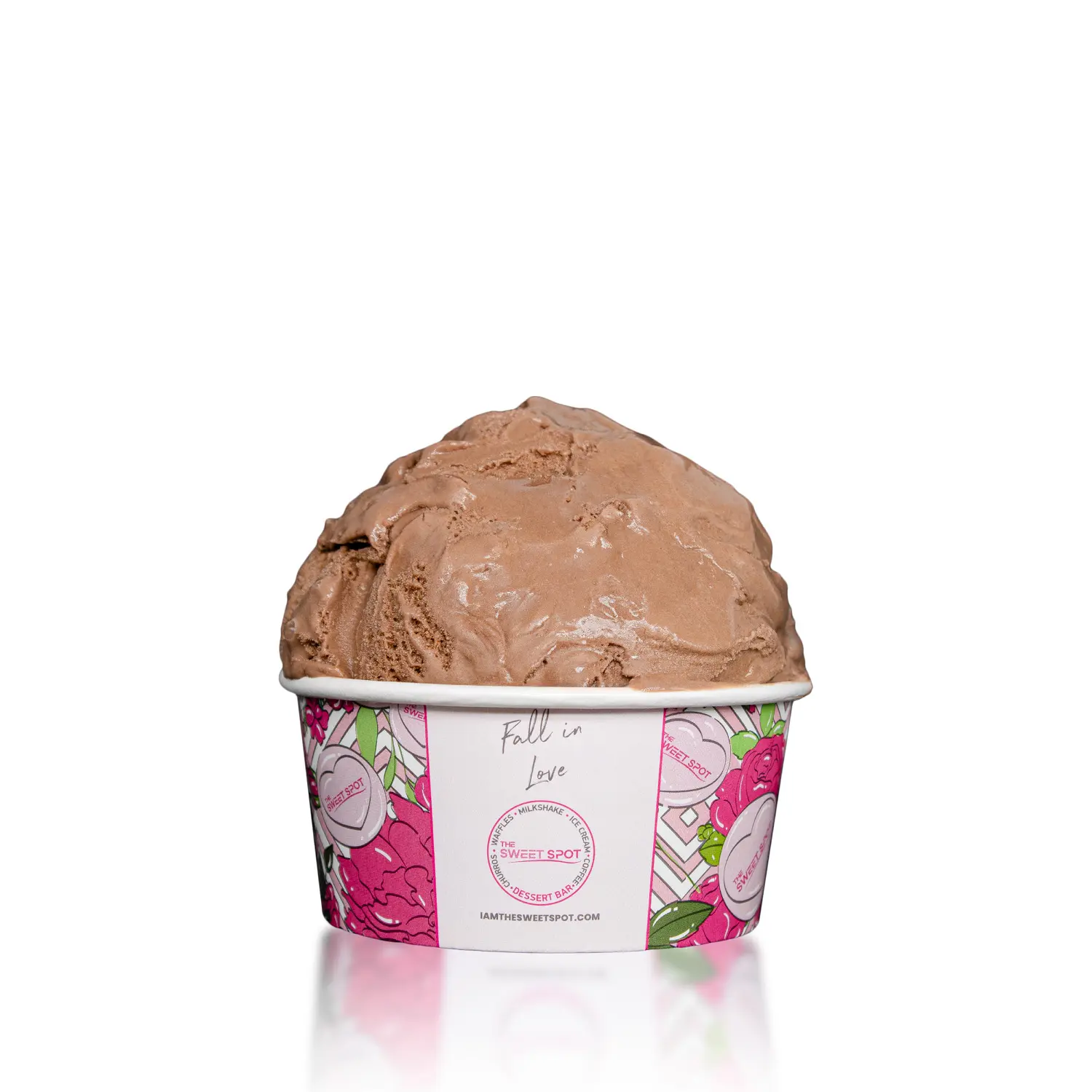 Chocolate ice cream served in a branded Sweet Spot cup