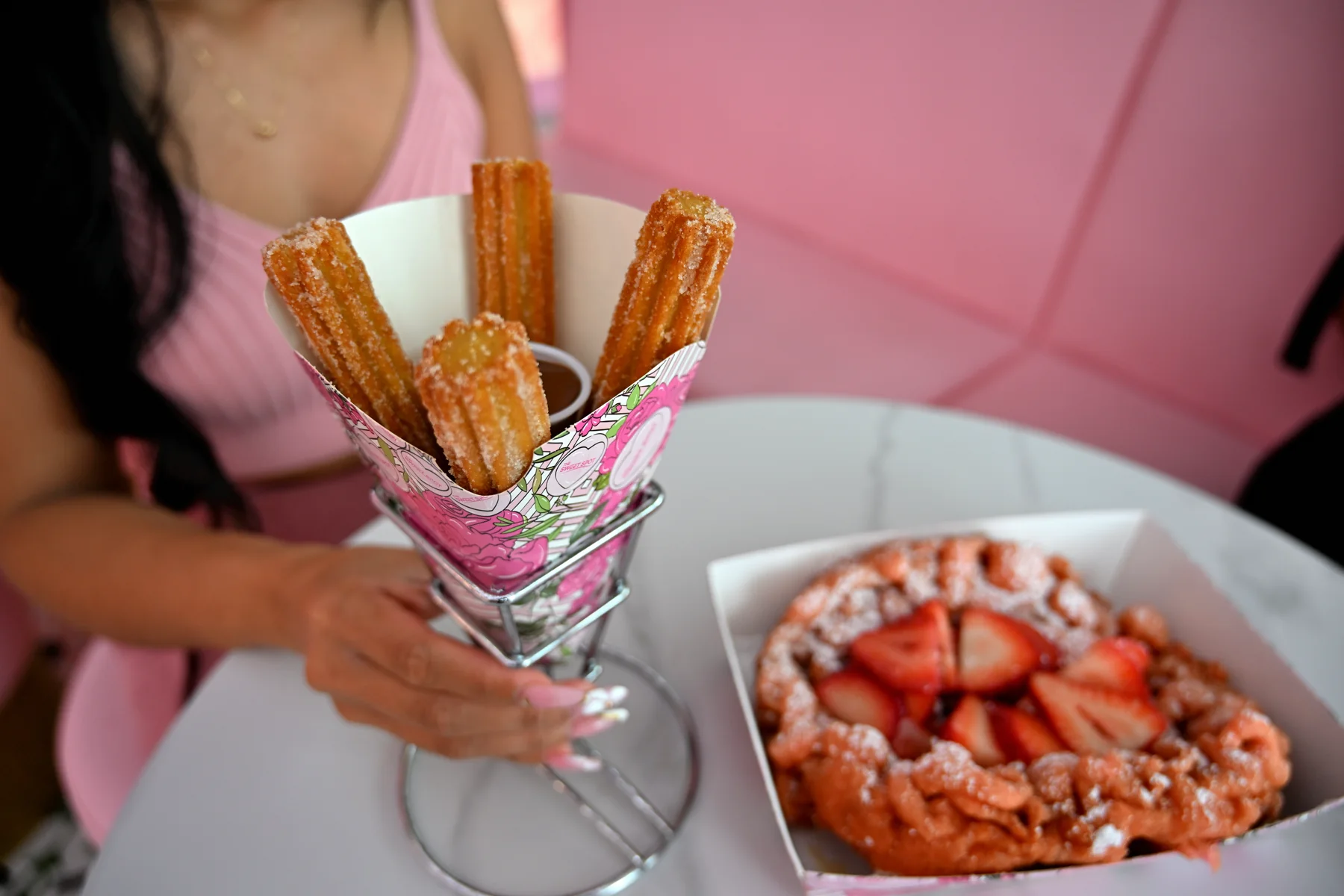 Golden churros and strawberry funnel cake from The Sweet Spot in Virginia Beach