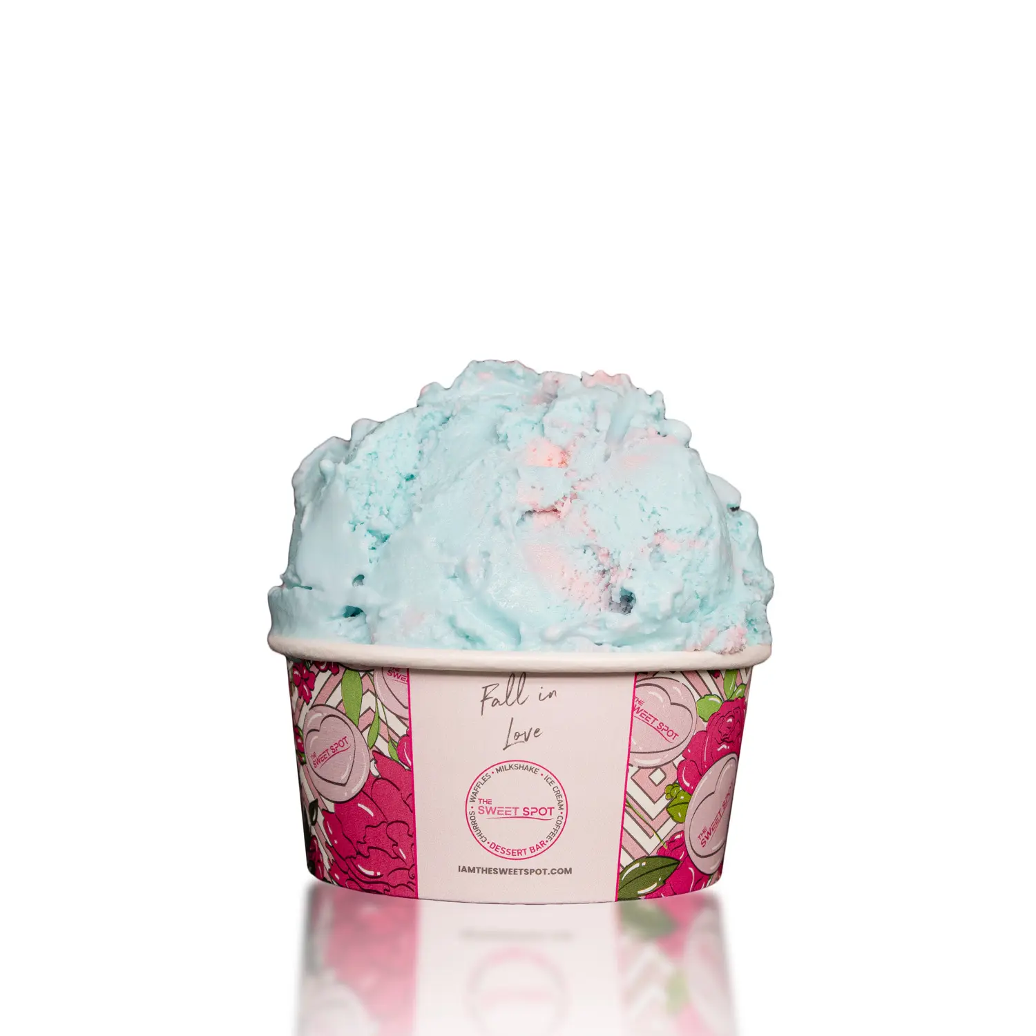 Cotton Candy ice cream served in a branded Sweet Spot cup
