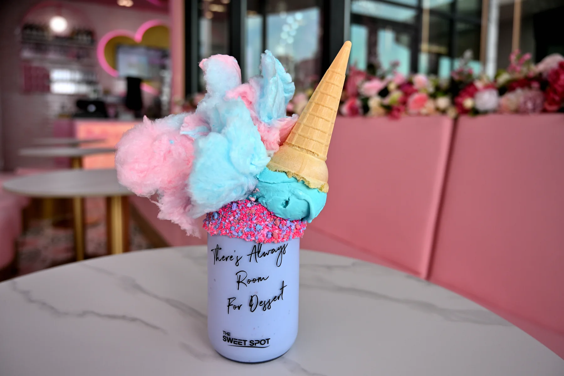 Cotton candy unicorn milkshake from The Sweet Spot in Virginia Beach