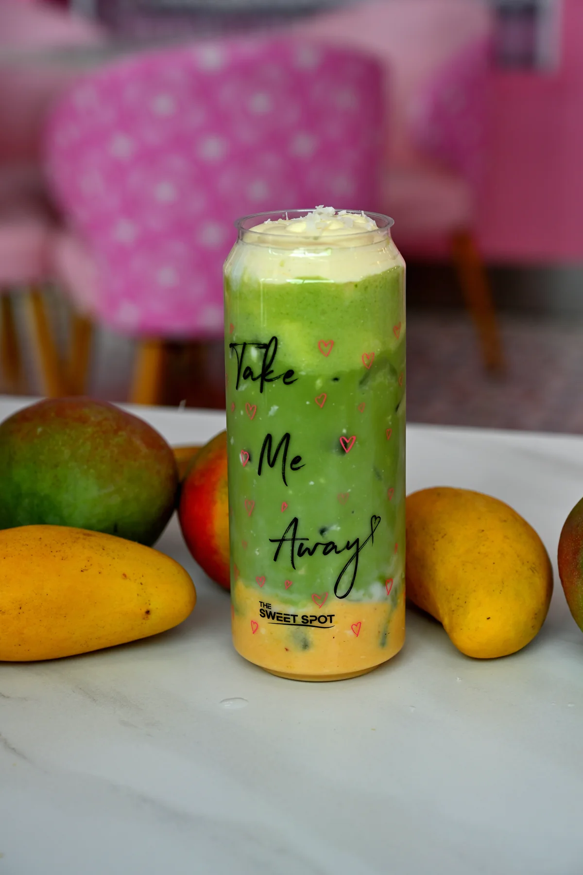 Mango matcha specialty drink from The Sweet Spot in Virginia Beach