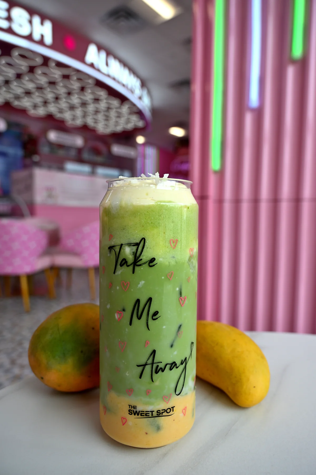 Mango matcha specialty drink from The Sweet Spot in Virginia Beach