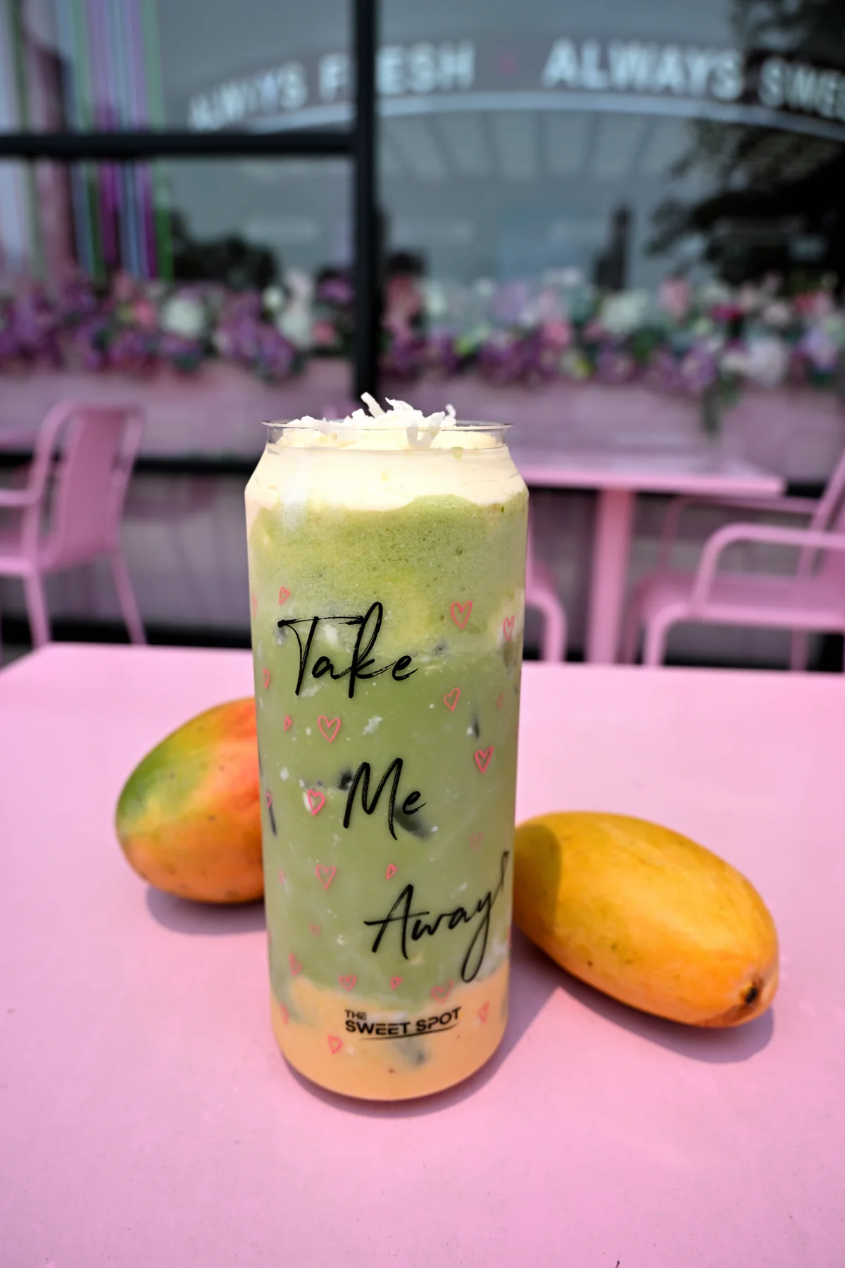 Mango Sticky Rice Matcha drink at The Sweet Spot