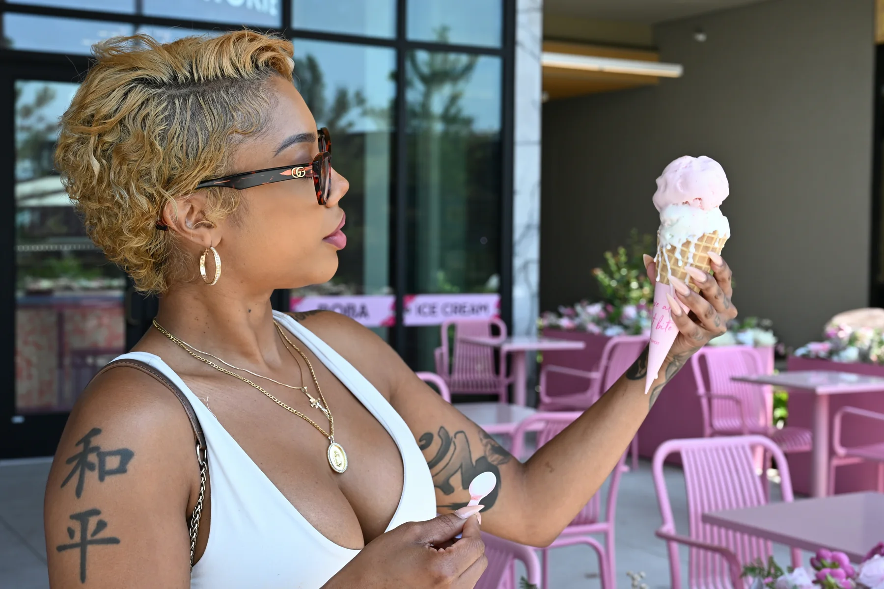 Premium ice cream in a waffle cone from The Sweet Spot in Virginia Beach