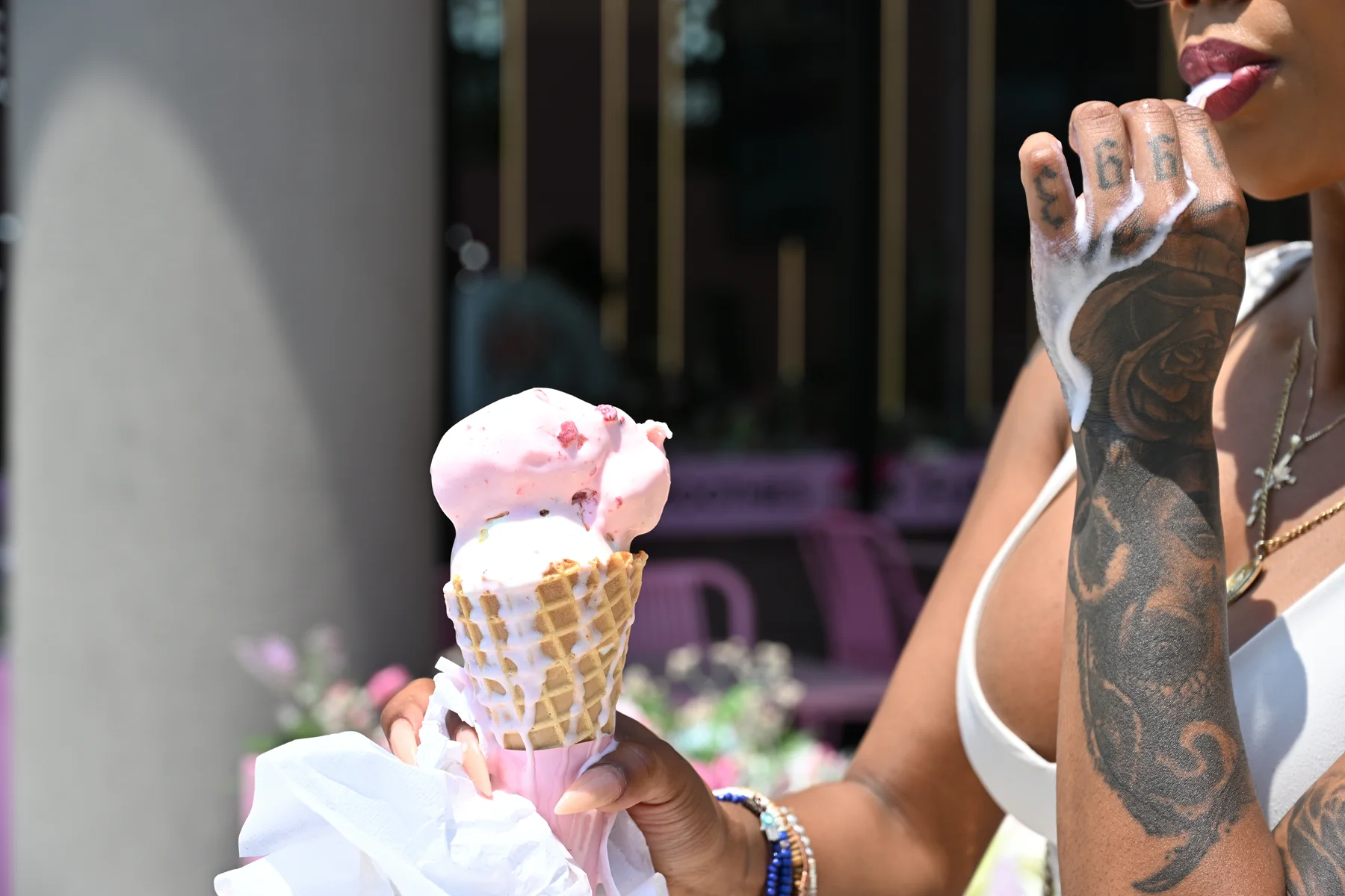 Premium ice cream in a waffle cone from The Sweet Spot in Virginia Beach
