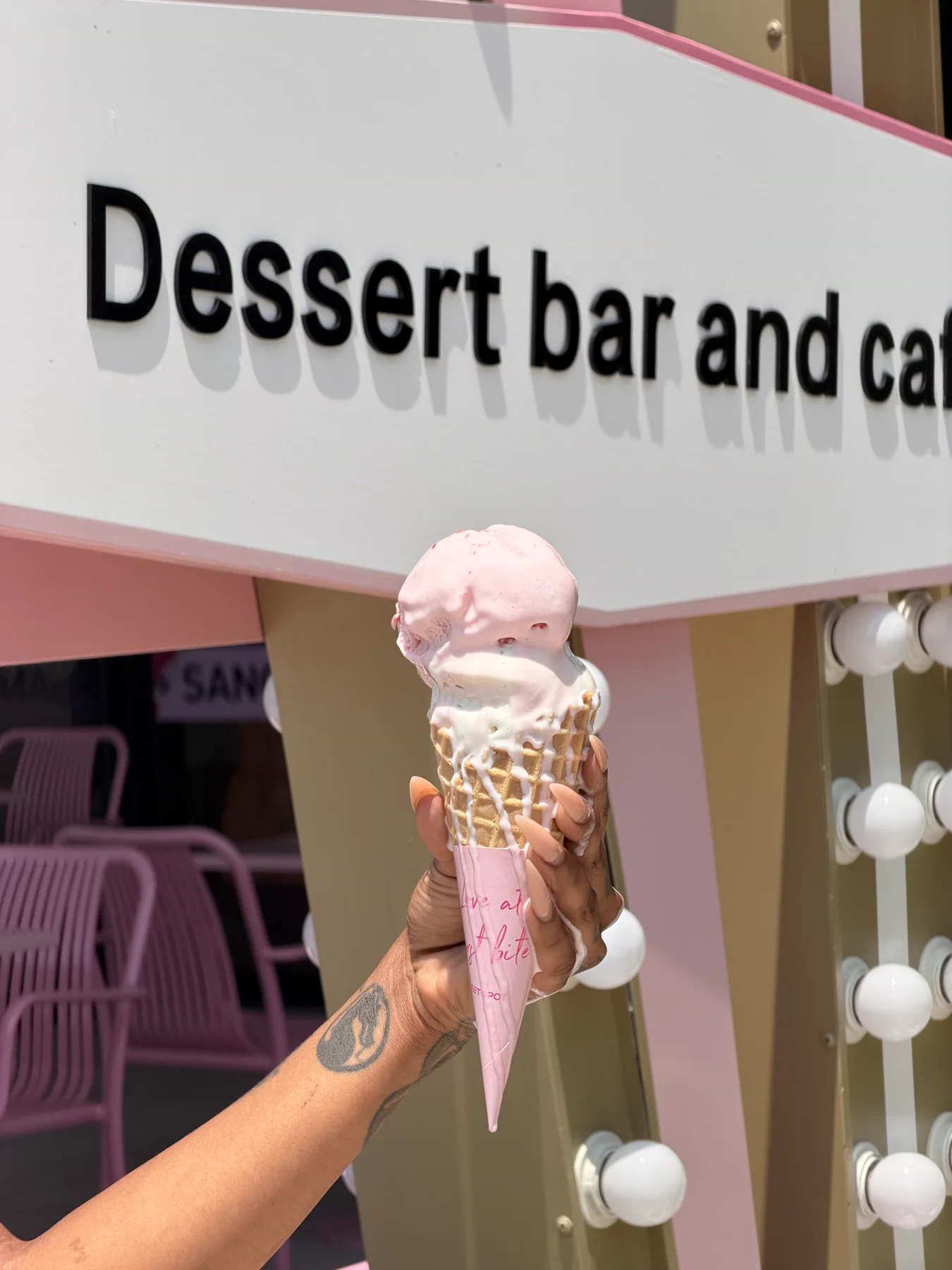 Premium ice cream in a waffle cone from The Sweet Spot in Virginia Beach