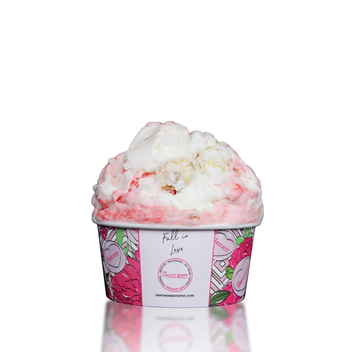 Strawberry Cheesecake ice cream served in a branded Sweet Spot cup