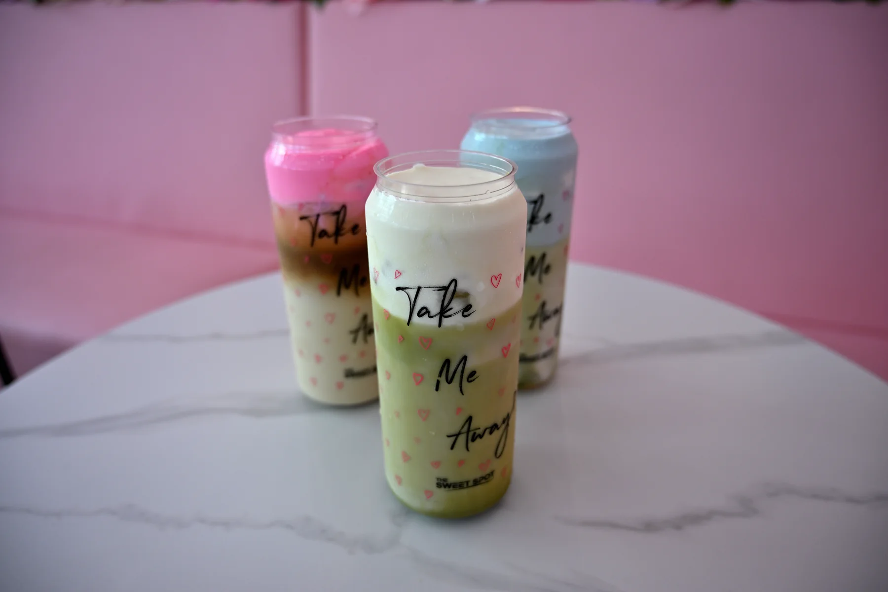 Banana matcha, iced latte and cold foam drinks from The Sweet Spot in Virginia Beach