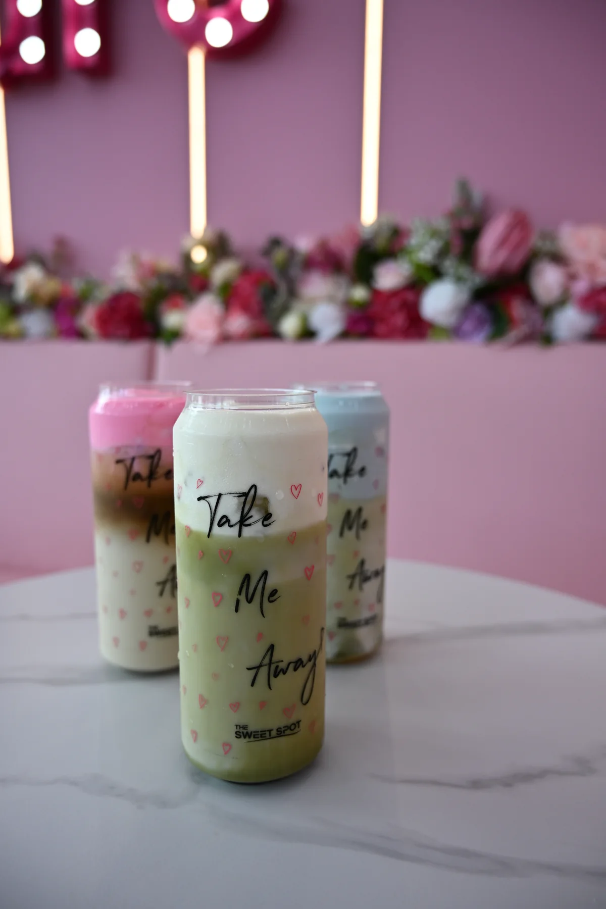 Banana matcha, iced latte and cold foam drinks from The Sweet Spot in Virginia Beach