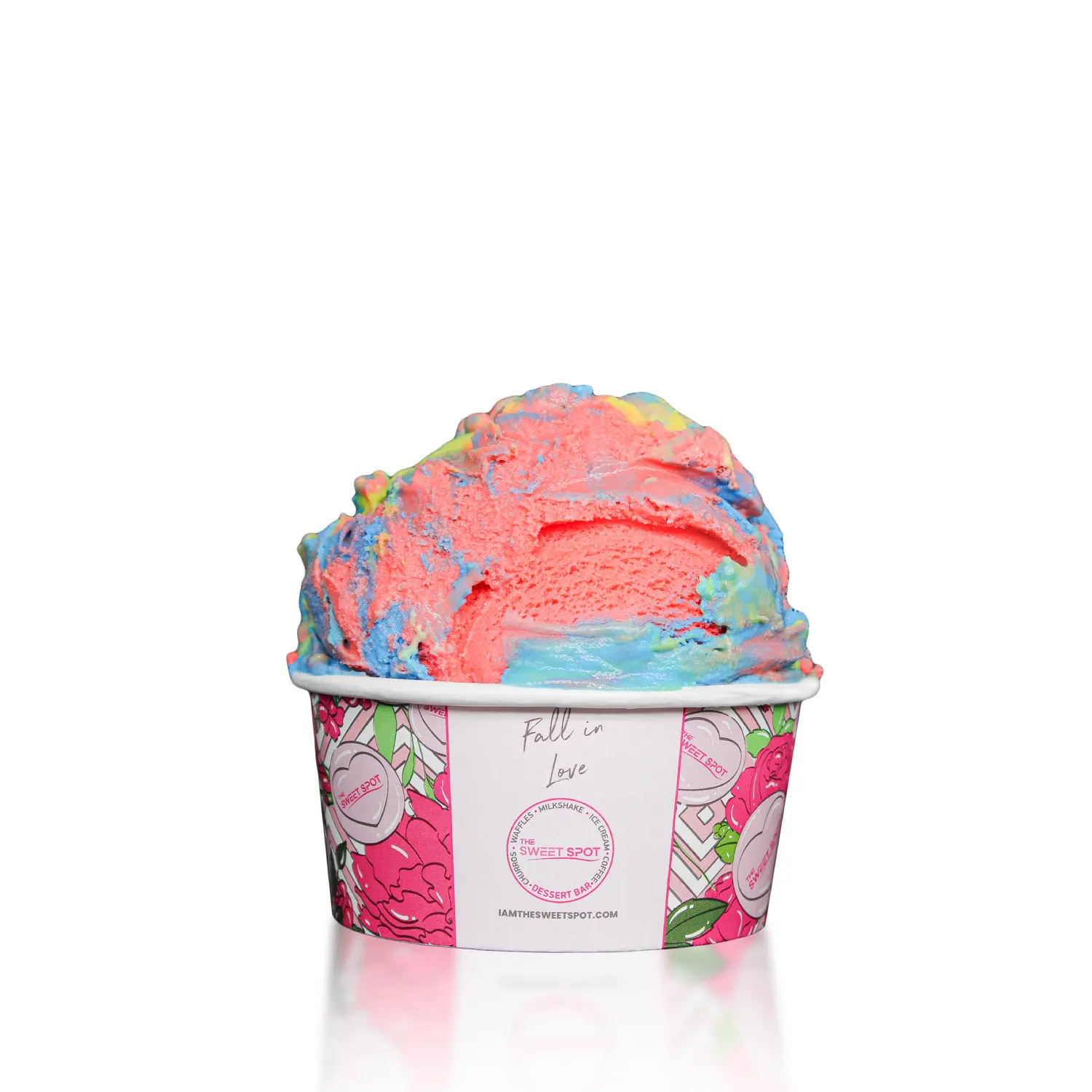 Superman ice cream served in a branded Sweet Spot cup