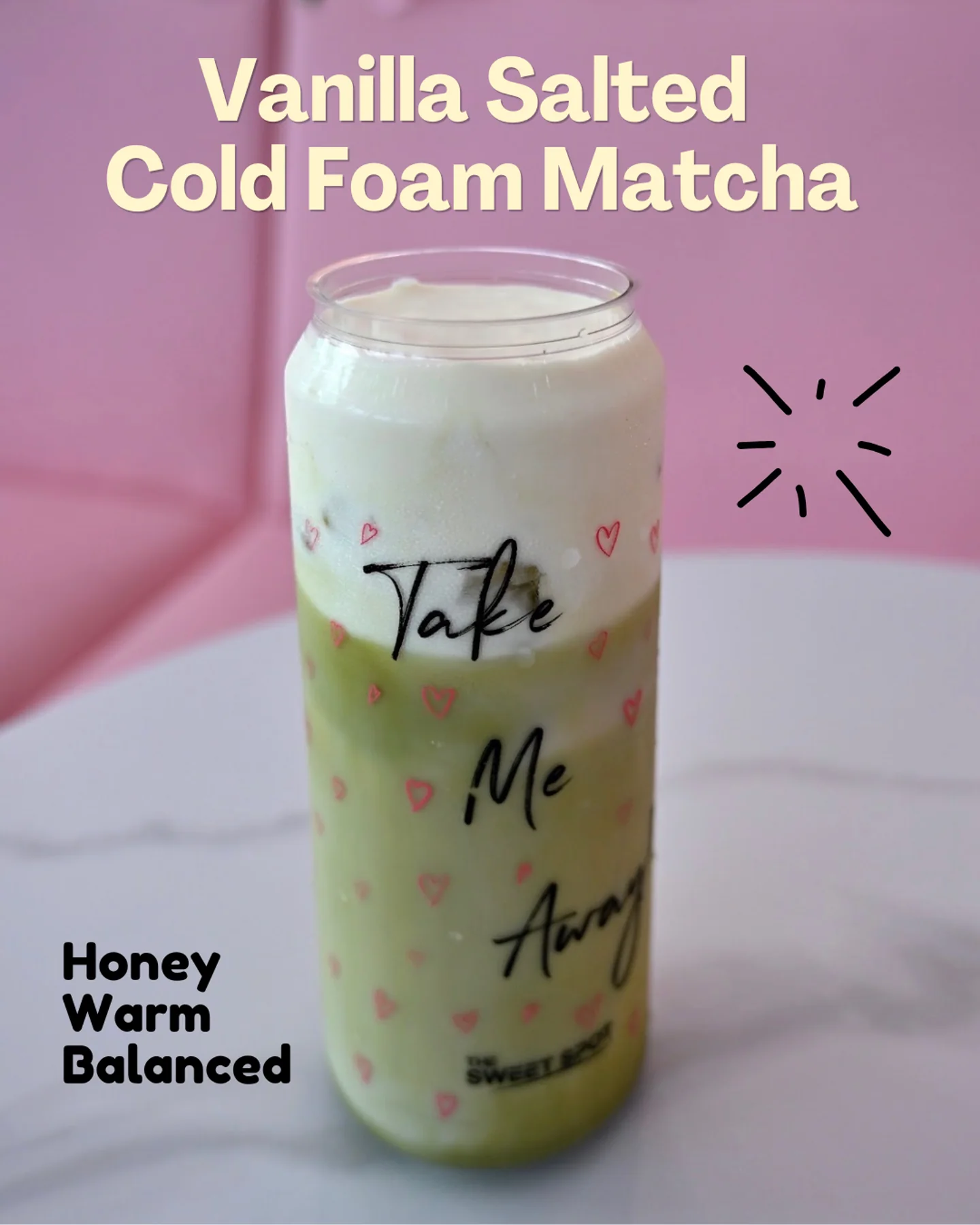 Vanilla salted cold foam matcha from The Sweet Spot in Virginia Beach