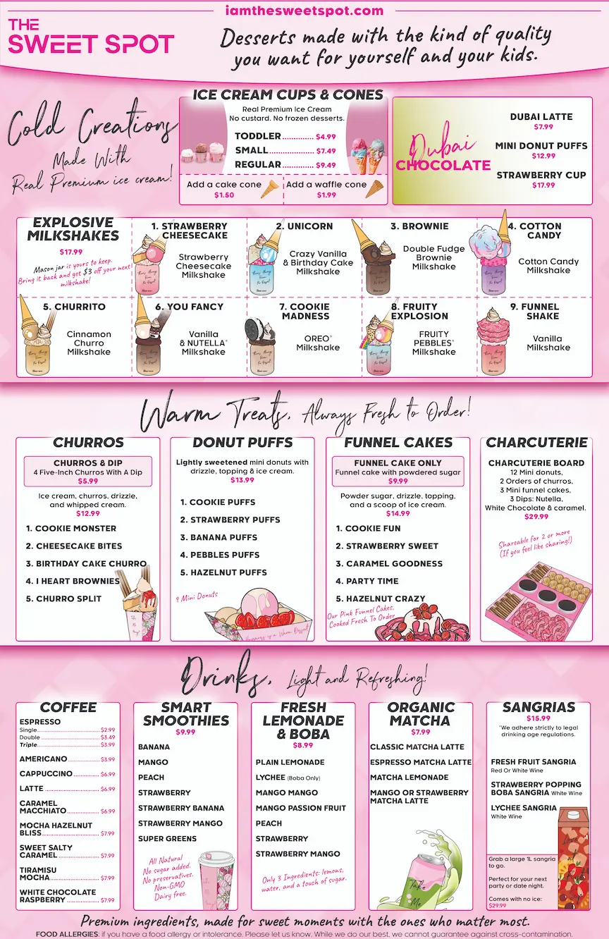 The Sweet Spot premium dessert menu 2026 for Virginia Beach and Chesapeake