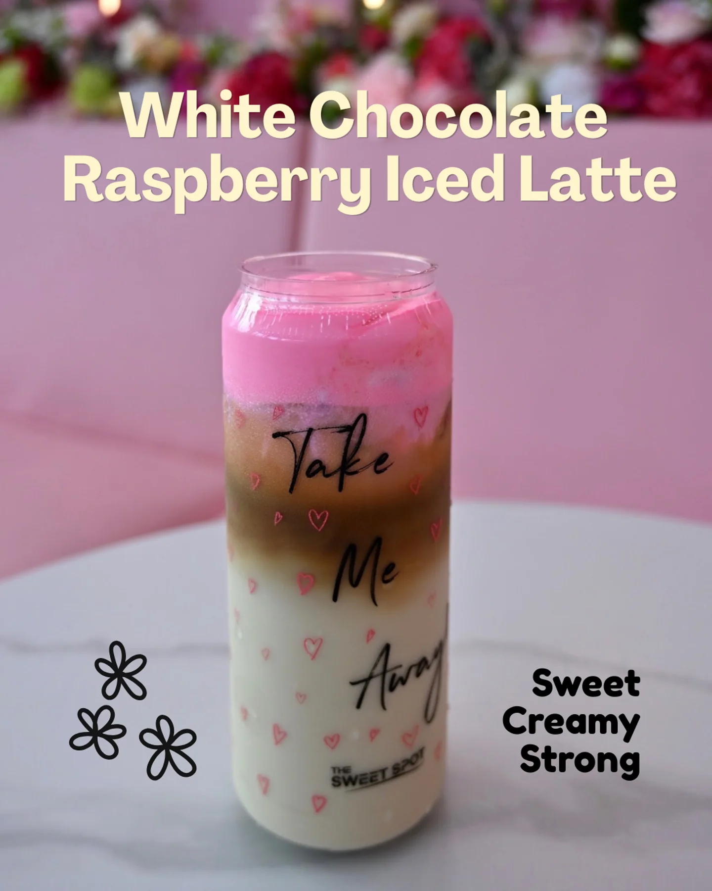 White chocolate raspberry iced latte from The Sweet Spot in Virginia Beach