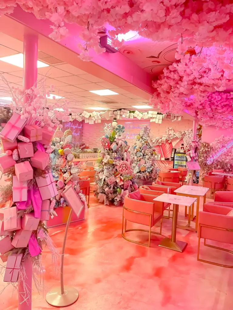 Pink Christmas interior.